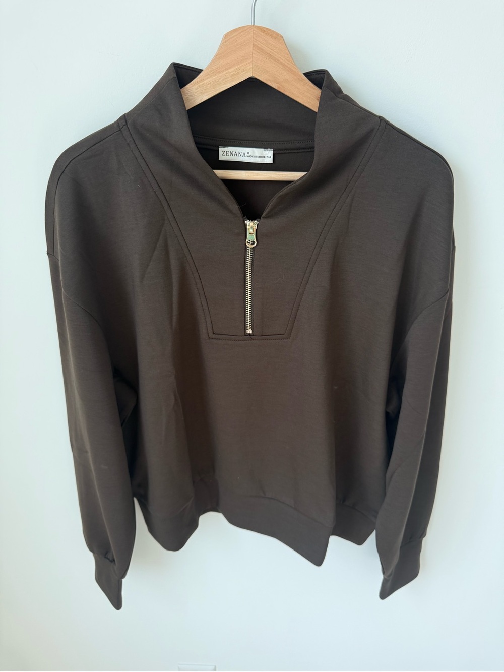 Zenana Women’s NWT (New in Bag) Scuba Half-Zip Espresso Color Sweatshirt | S-L